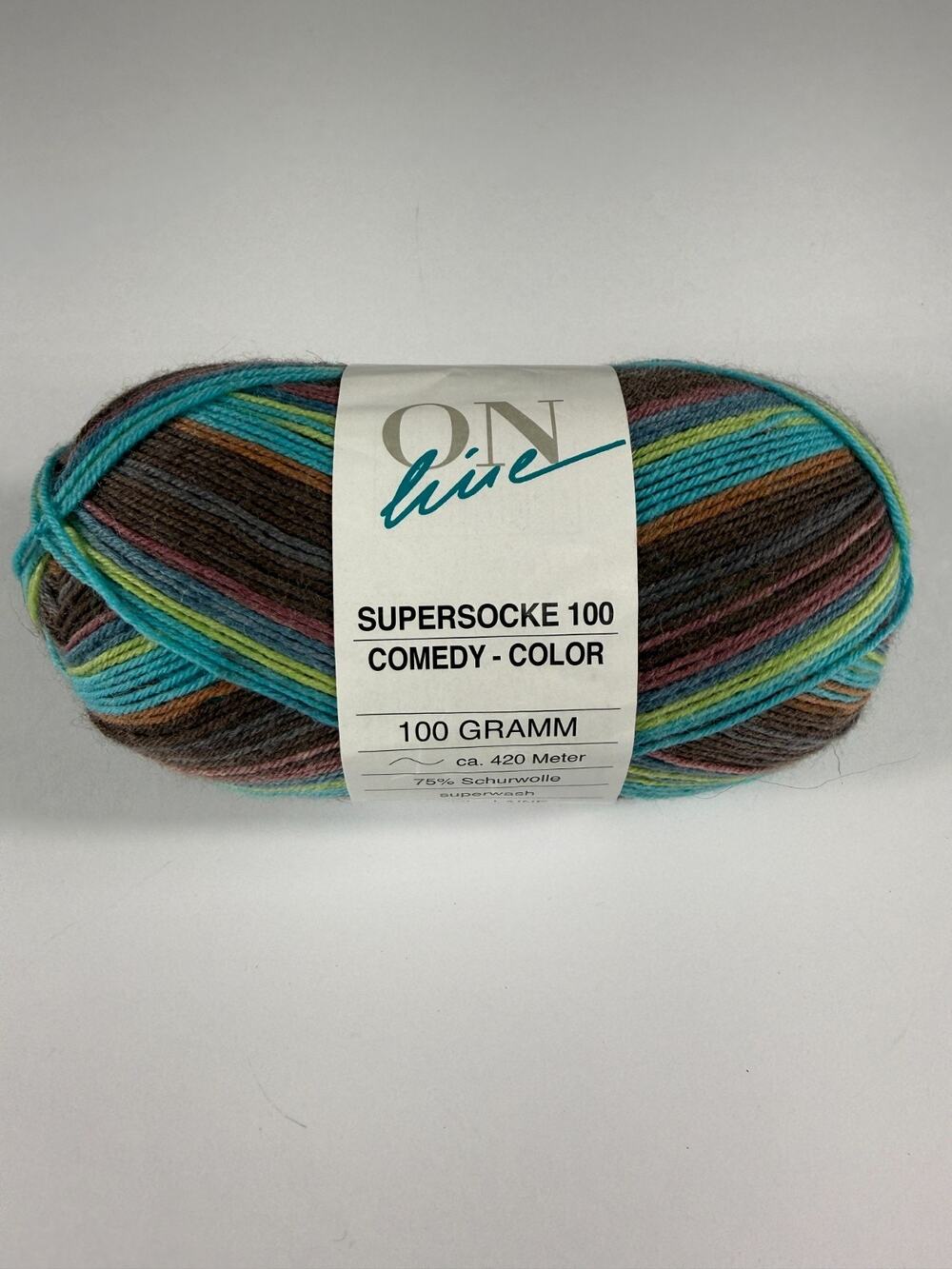 ONline Supersocke 100 Comedy Color Sock Yarn #1283 Teal Brown Green Wool 100g